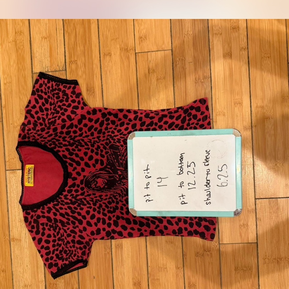 RARE Hysteric Glamour Guitar School Red Leopard tee with black lace trim - Picture 9 of 9
